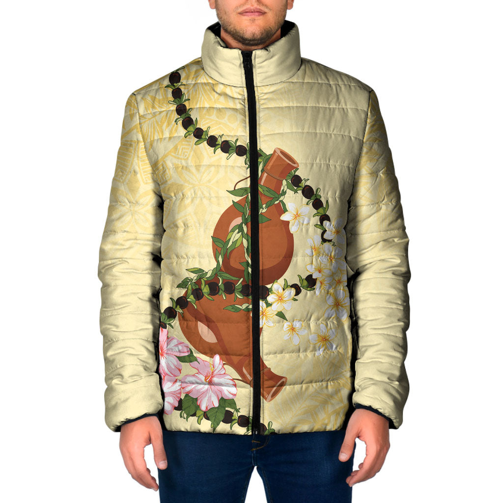 Aloha Hawaii Ipu Gourd Mix Kukui Nut Lei Padded Jacket Lemon Yellow LT7 Men Lemon Yellow - Polynesian Pride