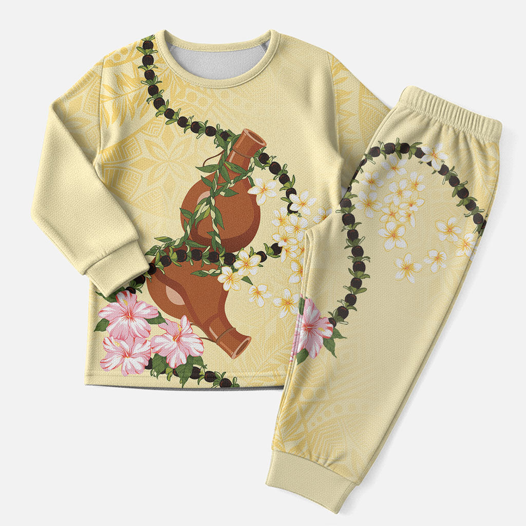 Aloha Hawaii Ipu Gourd Mix Kukui Nut Lei Christmas Pajama Set Lemon Yellow LT7 Men Lemon Yellow - Polynesian Pride