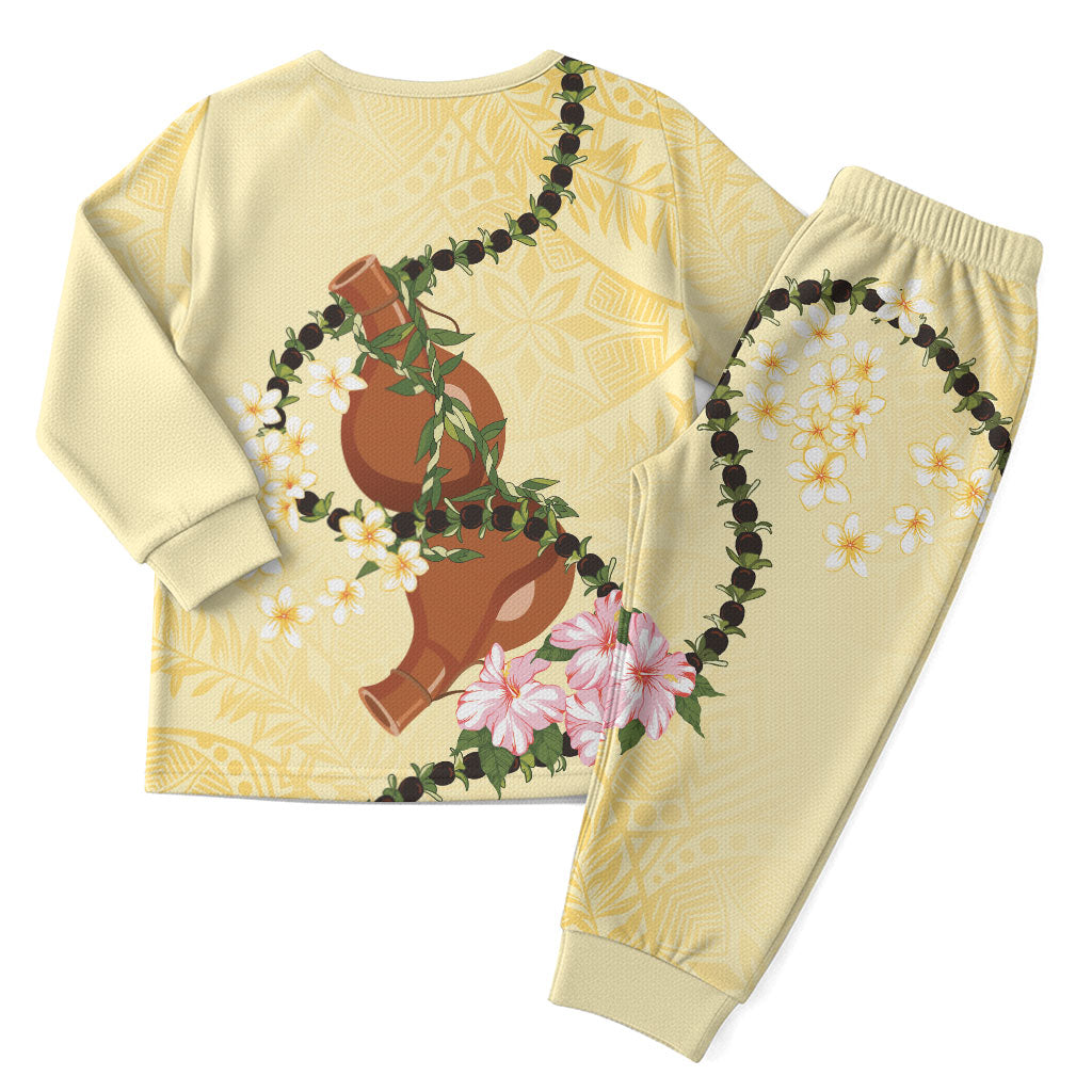 Aloha Hawaii Ipu Gourd Mix Kukui Nut Lei Christmas Pajama Set Lemon Yellow LT7 - Polynesian Pride
