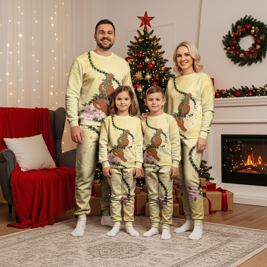 Aloha Hawaii Ipu Gourd Mix Kukui Nut Lei Christmas Pajama Set Lemon Yellow LT7 - Polynesian Pride