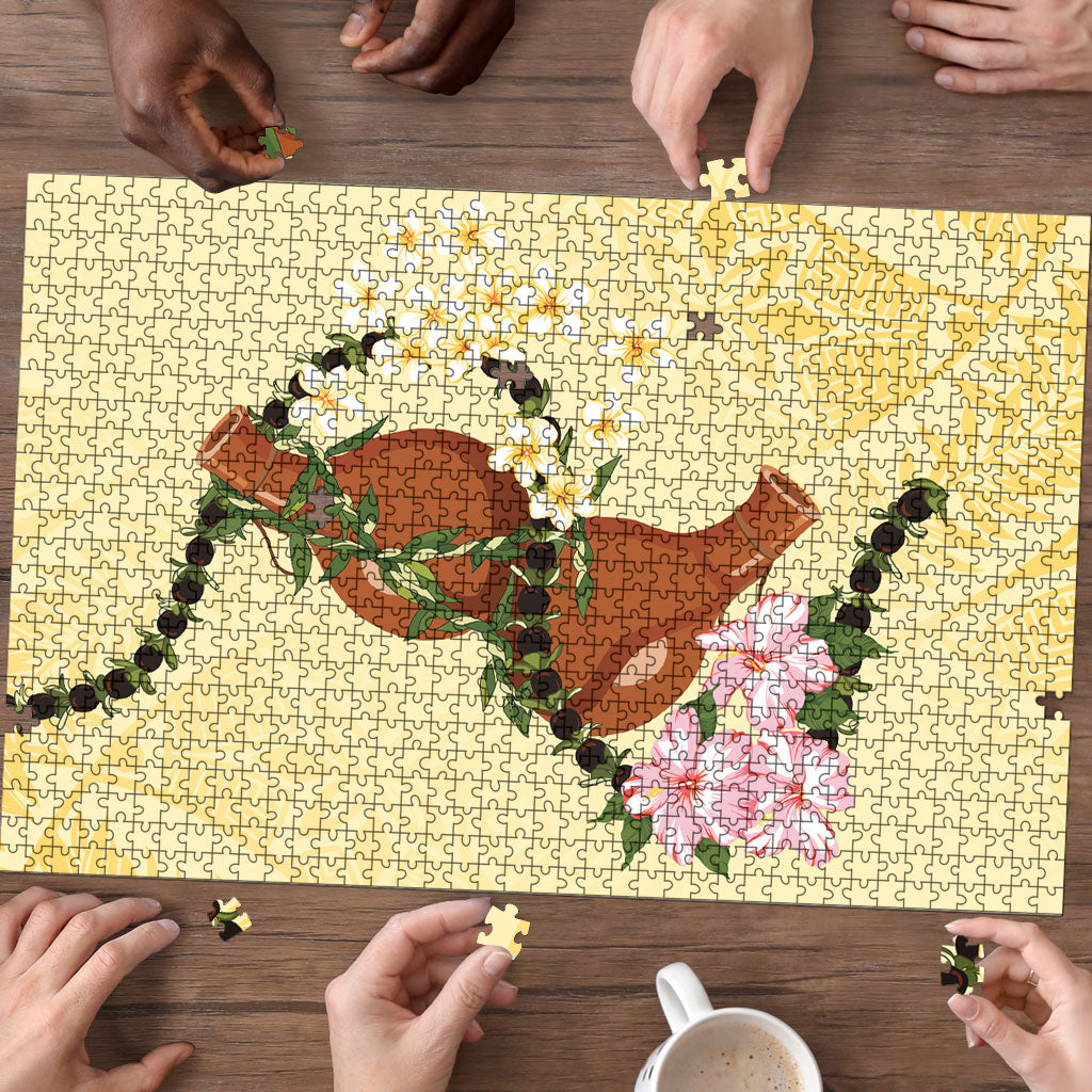 Aloha Hawaii Ipu Gourd Mix Kukui Nut Lei Puzzle Lemon Yellow LT7 - Polynesian Pride
