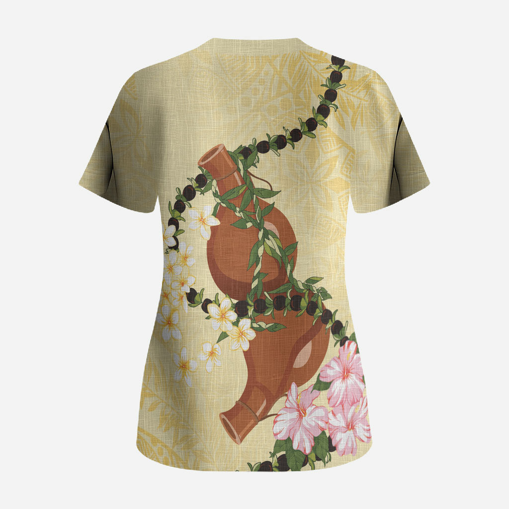 Aloha Hawaii Ipu Gourd Mix Kukui Nut Lei Scrub Top Lemon Yellow LT7 - Polynesian Pride