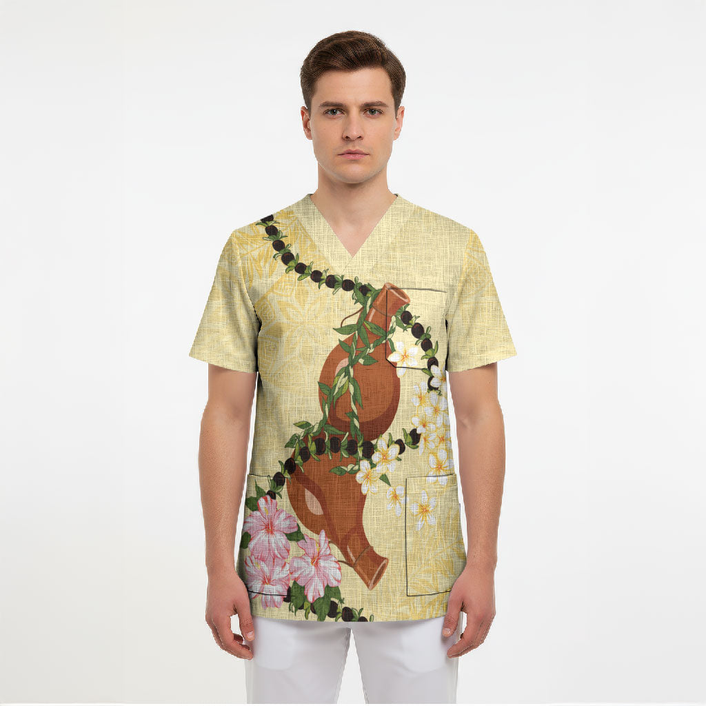 Aloha Hawaii Ipu Gourd Mix Kukui Nut Lei Scrub Top Lemon Yellow LT7 - Polynesian Pride