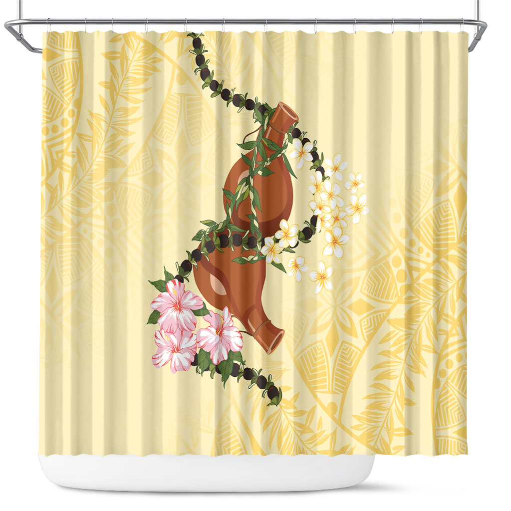 Aloha Hawaii Ipu Gourd Mix Kukui Nut Lei Shower Curtain Lemon Yellow LT7 Lemon Yellow - Polynesian Pride