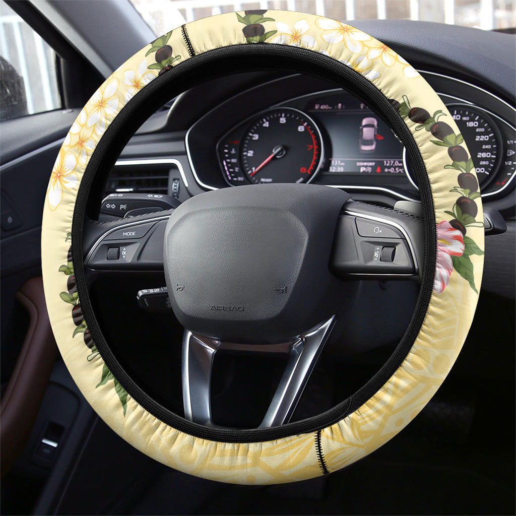 Aloha Hawaii Ipu Gourd Mix Kukui Nut Lei Steering Wheel Cover Lemon Yellow LT7 - Polynesian Pride