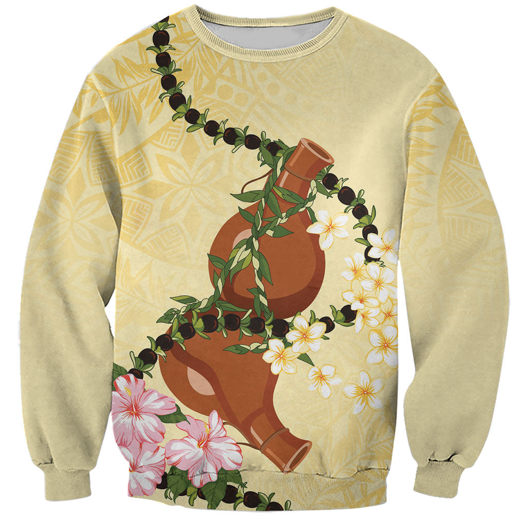 Aloha Hawaii Ipu Gourd Mix Kukui Nut Lei Sweatshirt Lemon Yellow LT7 Unisex Lemon Yellow - Polynesian Pride