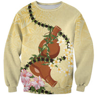 Aloha Hawaii Ipu Gourd Mix Kukui Nut Lei Sweatshirt Lemon Yellow LT7 Unisex Lemon Yellow - Polynesian Pride