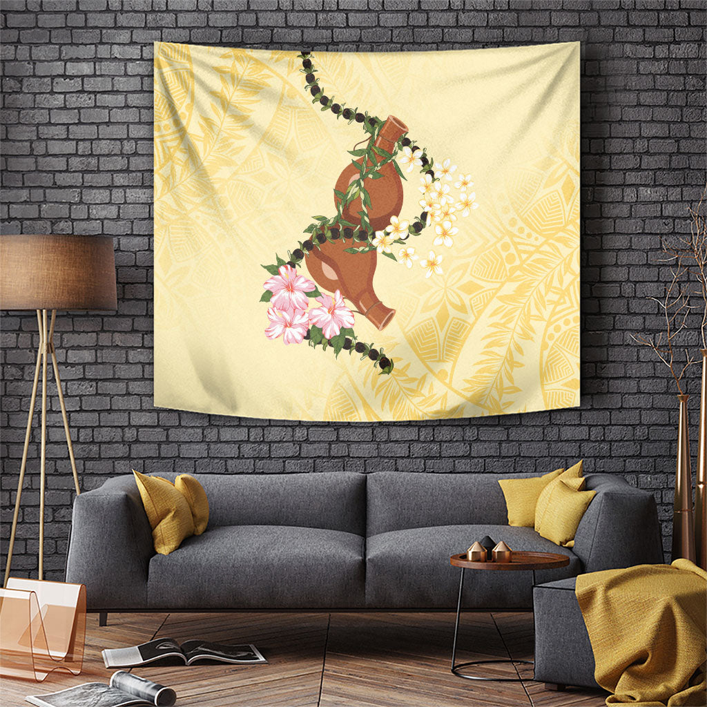Aloha Hawaii Ipu Gourd Mix Kukui Nut Lei Tapestry Lemon Yellow LT7 Lemon Yellow - Polynesian Pride