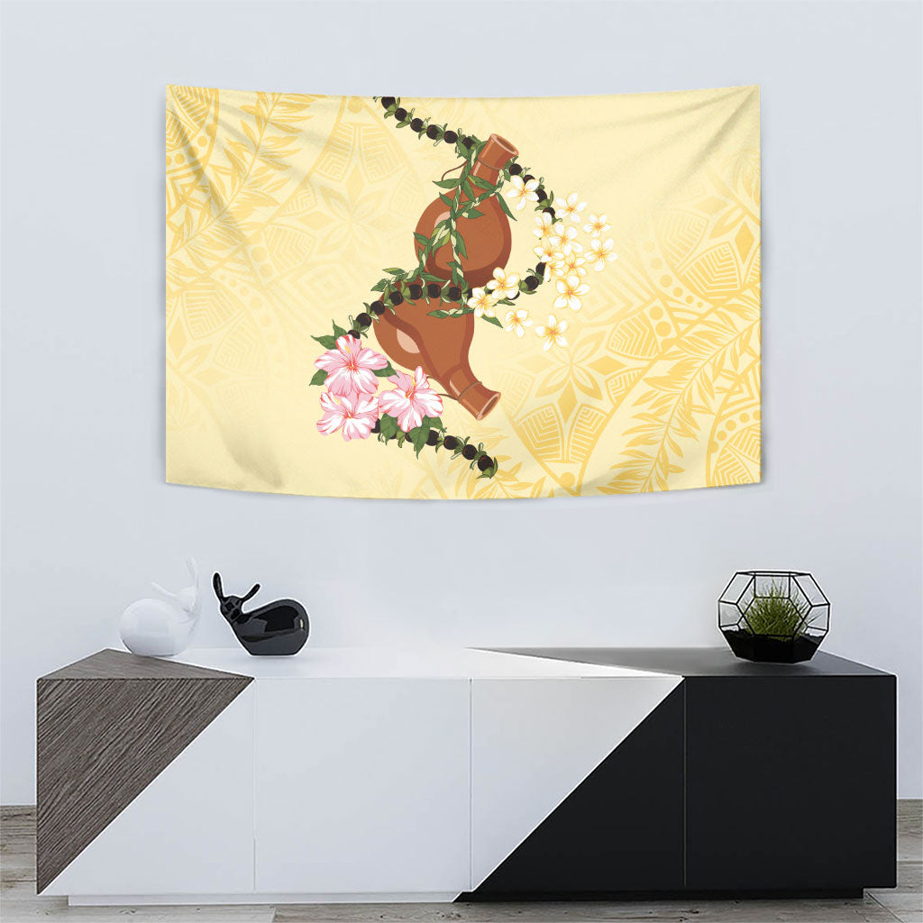 Aloha Hawaii Ipu Gourd Mix Kukui Nut Lei Tapestry Lemon Yellow LT7 - Polynesian Pride