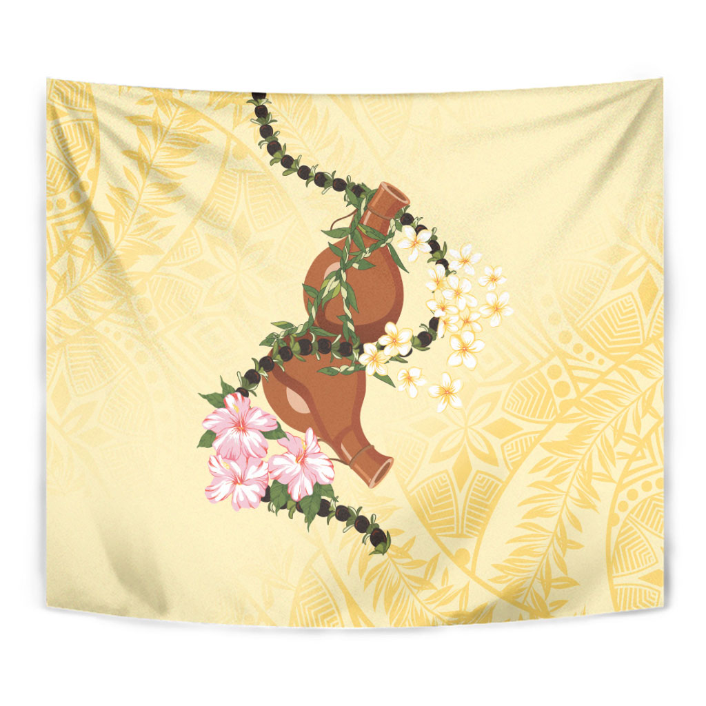 Aloha Hawaii Ipu Gourd Mix Kukui Nut Lei Tapestry Lemon Yellow LT7 - Polynesian Pride