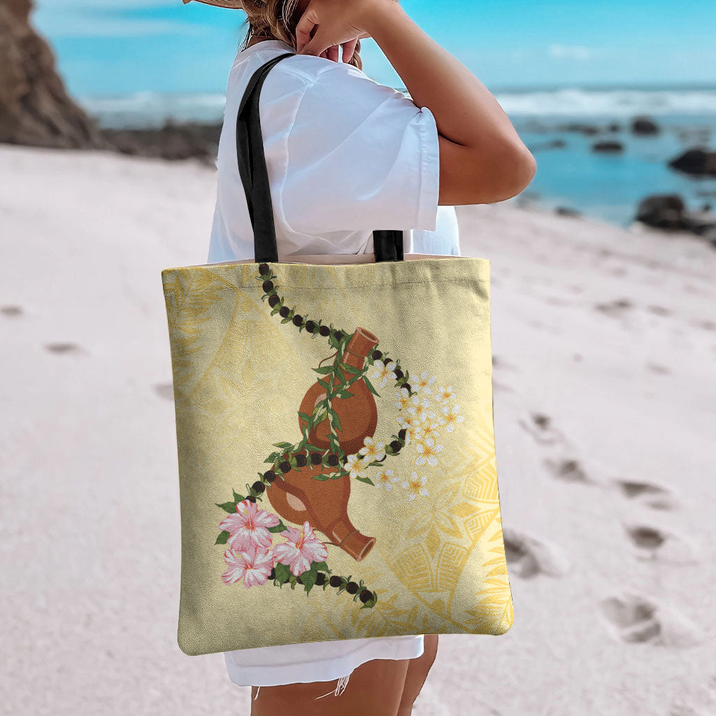 Aloha Hawaii Ipu Gourd Mix Kukui Nut Lei Tote Bag Lemon Yellow LT7 - Polynesian Pride