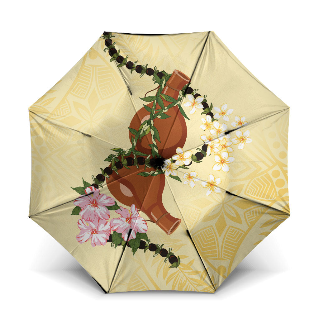 Aloha Hawaii Ipu Gourd Mix Kukui Nut Lei Umbrella Lemon Yellow LT7 One Size Folded 11.42 inch Opened Diameter 37.4 inch Lemon Yellow - Polynesian Pride