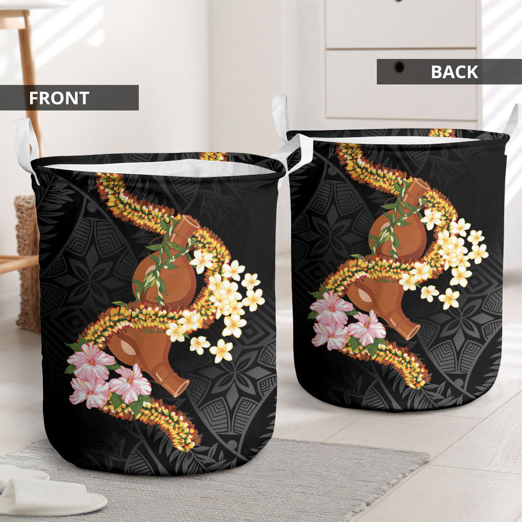Aloha Hawaii Ipu Gourd Mix ʻĀkulikuli Lei Laundry Basket Obsidian Black LT7 - Polynesian Pride