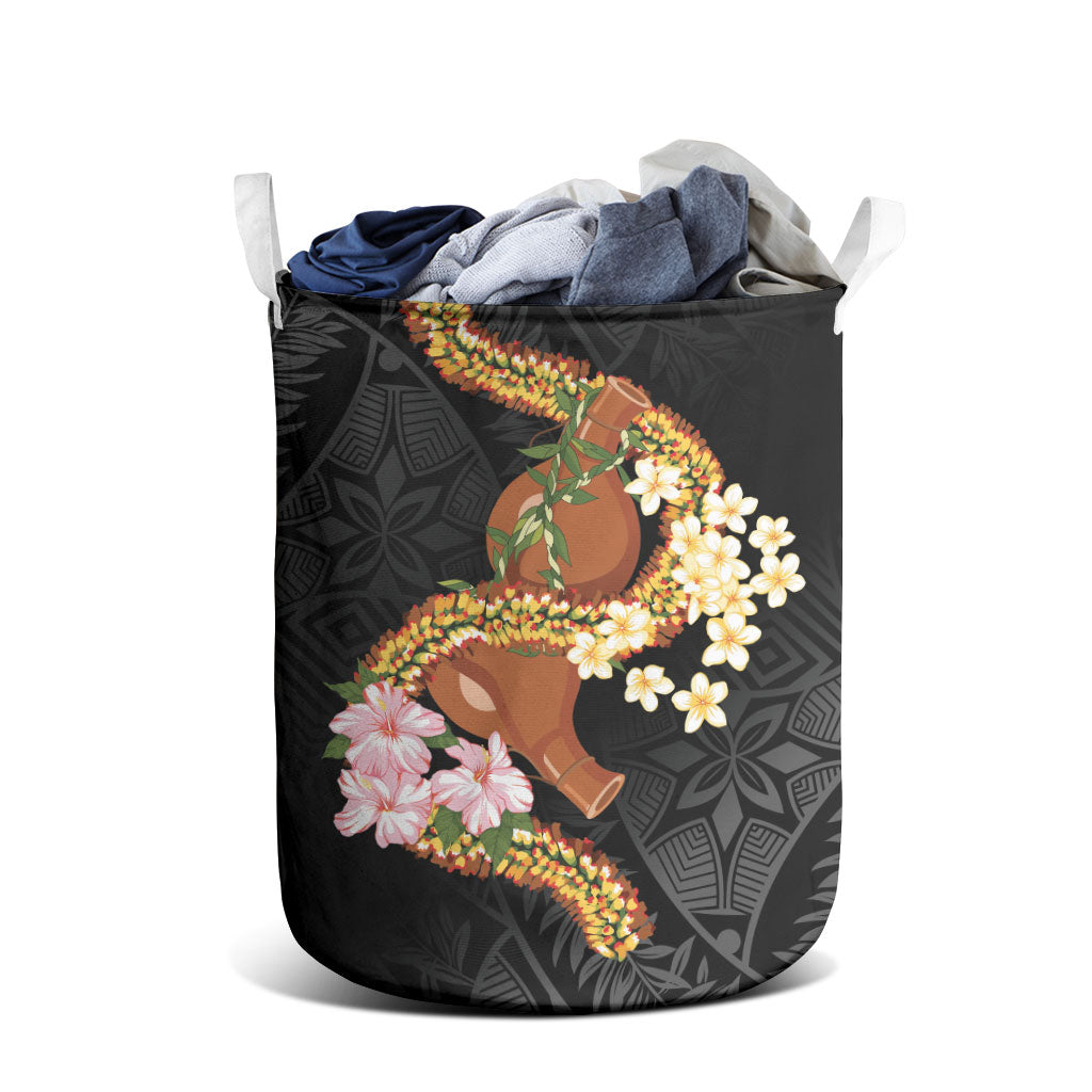 Aloha Hawaii Ipu Gourd Mix ʻĀkulikuli Lei Laundry Basket Obsidian Black LT7 - Polynesian Pride