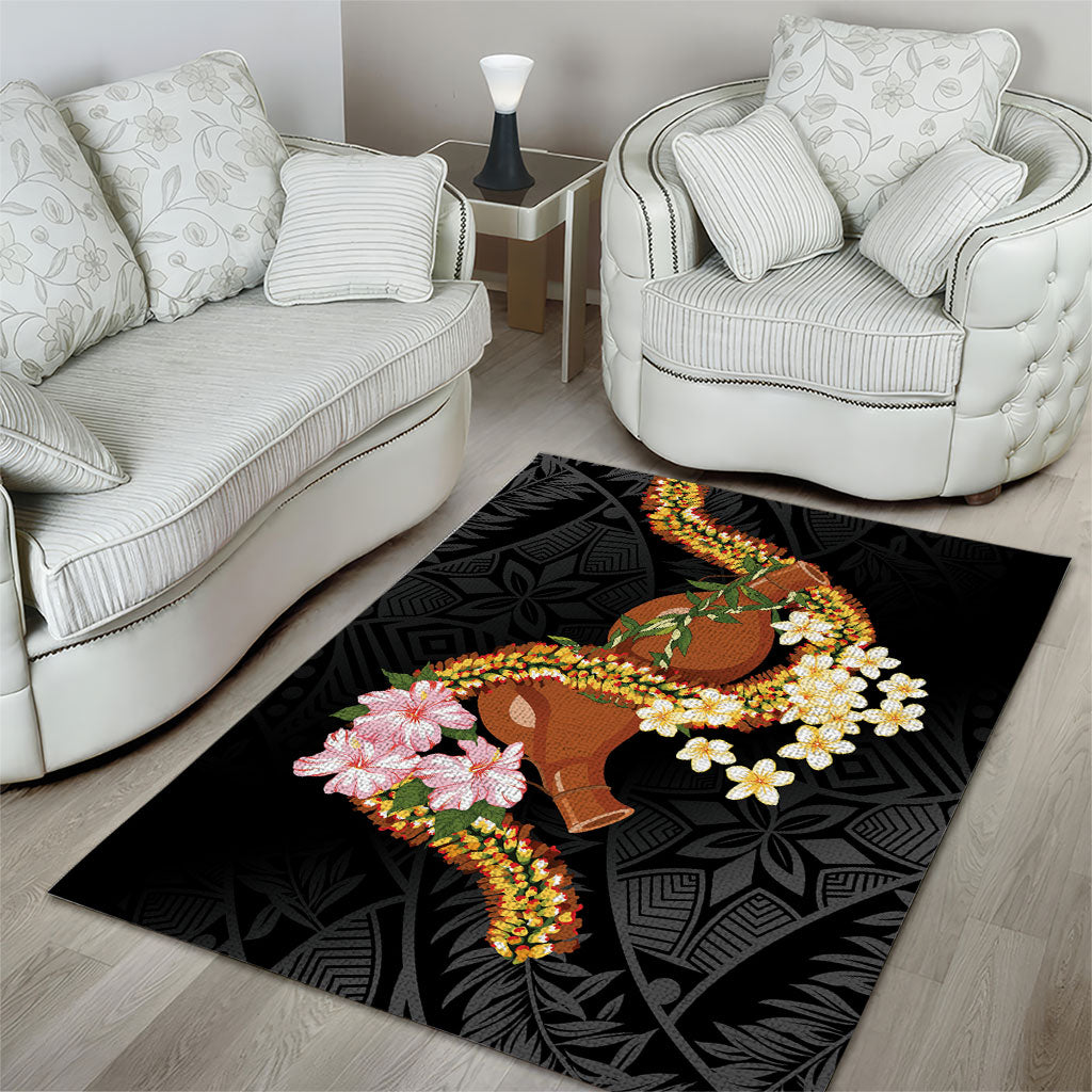 Aloha Hawaii Ipu Gourd Mix ʻĀkulikuli Lei Area Rug Obsidian Black LT7 - Polynesian Pride