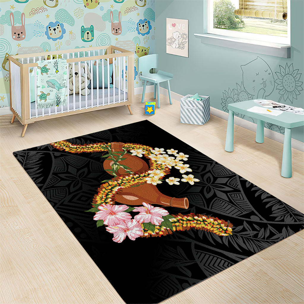 Aloha Hawaii Ipu Gourd Mix ʻĀkulikuli Lei Area Rug Obsidian Black LT7 - Polynesian Pride