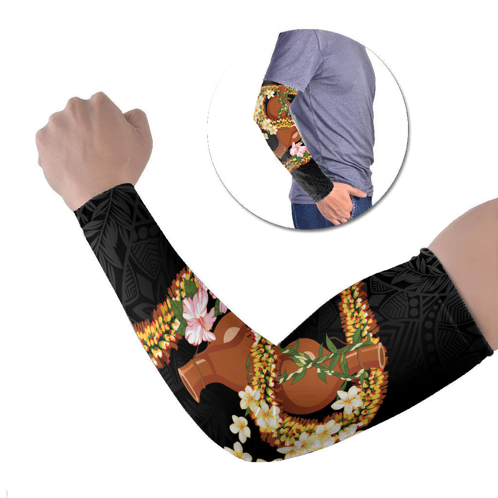 Aloha Hawaii Ipu Gourd Mix ʻĀkulikuli Lei Arm Sleeves Obsidian Black LT7 Set of 2 Obsidian Black - Polynesian Pride