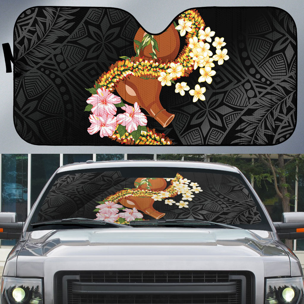 Aloha Hawaii Ipu Gourd Mix ʻĀkulikuli Lei Auto Sun Shade Obsidian Black LT7 Obsidian Black - Polynesian Pride