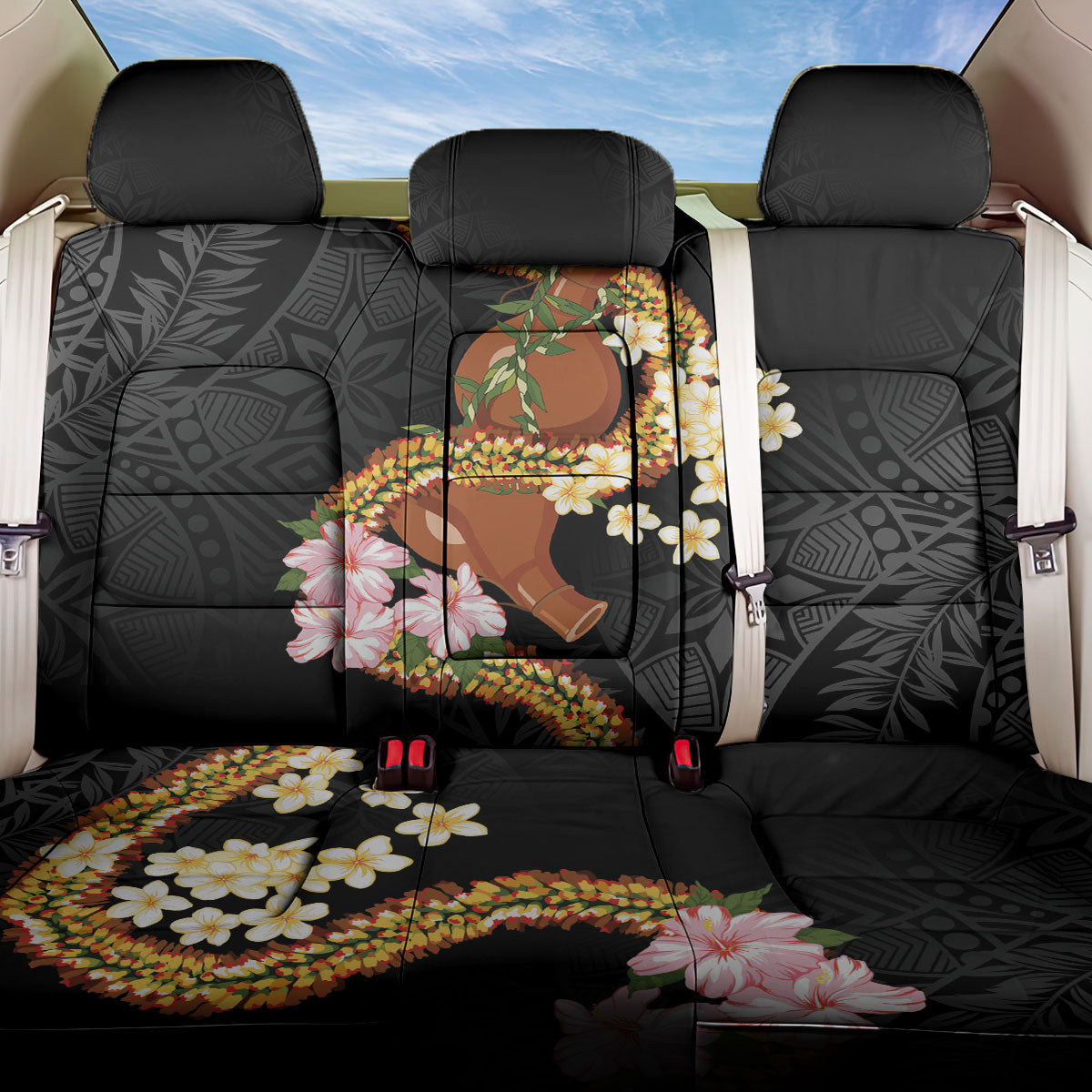 Aloha Hawaii Ipu Gourd Mix ʻĀkulikuli Lei Back Car Seat Cover Obsidian Black LT7 One Size Obsidian Black - Polynesian Pride