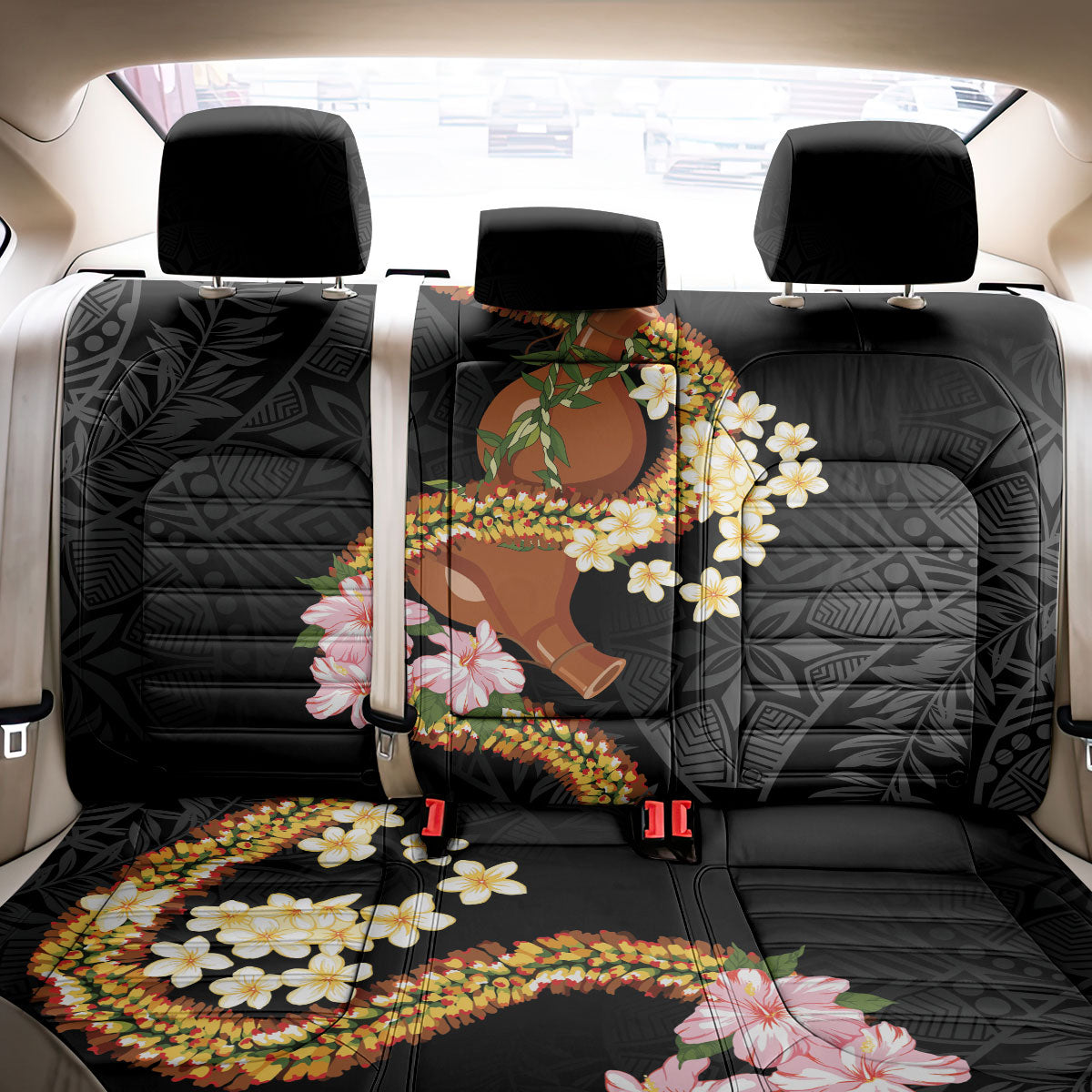 Aloha Hawaii Ipu Gourd Mix ʻĀkulikuli Lei Back Car Seat Cover Obsidian Black LT7 - Polynesian Pride