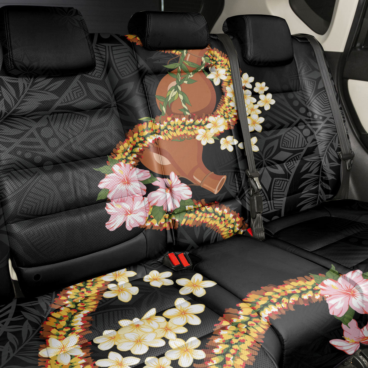 Aloha Hawaii Ipu Gourd Mix ʻĀkulikuli Lei Back Car Seat Cover Obsidian Black LT7 - Polynesian Pride