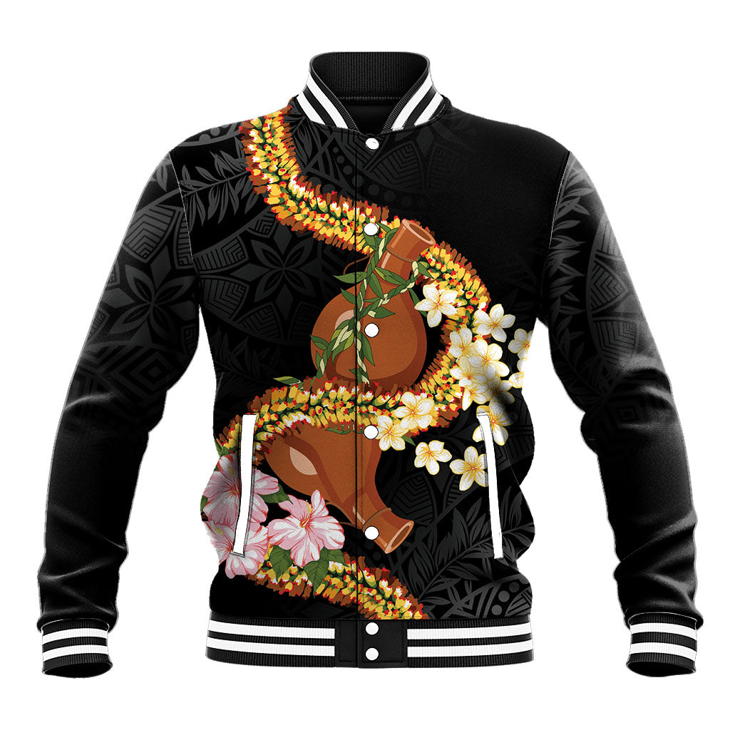 Aloha Hawaii Ipu Gourd Mix ʻĀkulikuli Lei Baseball Jacket Obsidian Black LT7 Unisex Obsidian Black - Polynesian Pride
