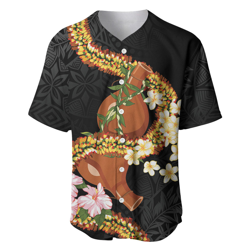 Aloha Hawaii Ipu Gourd Mix ʻĀkulikuli Lei Baseball Jersey Obsidian Black LT7 Obsidian Black - Polynesian Pride