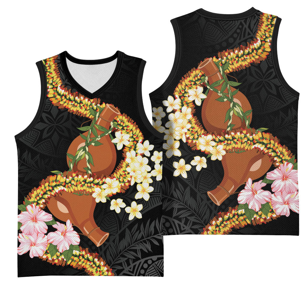 Aloha Hawaii Ipu Gourd Mix ʻĀkulikuli Lei Basketball Jersey Obsidian Black LT7 - Polynesian Pride