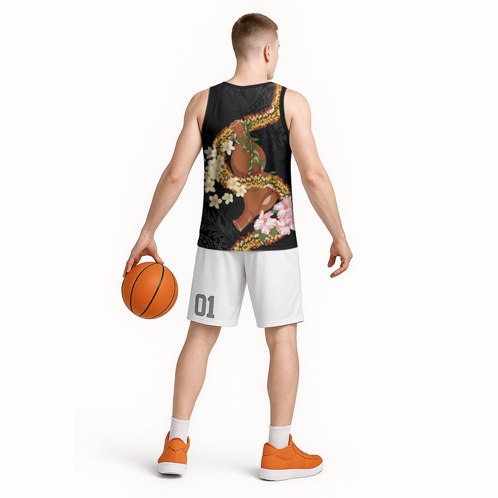 Aloha Hawaii Ipu Gourd Mix ʻĀkulikuli Lei Basketball Jersey Obsidian Black LT7 - Polynesian Pride