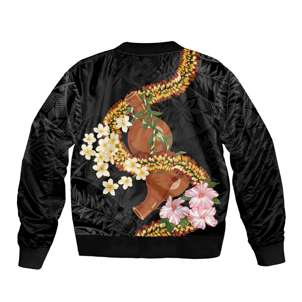Aloha Hawaii Ipu Gourd Mix ʻĀkulikuli Lei Bomber Jacket Obsidian Black LT7 - Polynesian Pride