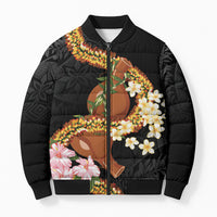 Aloha Hawaii Ipu Gourd Mix ʻĀkulikuli Lei Bomber Puffer Jacket Obsidian Black LT7 Unisex Obsidian Black - Polynesian Pride