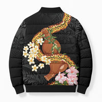 Aloha Hawaii Ipu Gourd Mix ʻĀkulikuli Lei Bomber Puffer Jacket Obsidian Black LT7 - Polynesian Pride