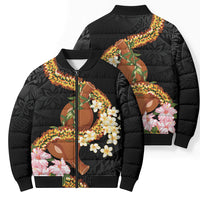 Aloha Hawaii Ipu Gourd Mix ʻĀkulikuli Lei Bomber Puffer Jacket Obsidian Black LT7 - Polynesian Pride