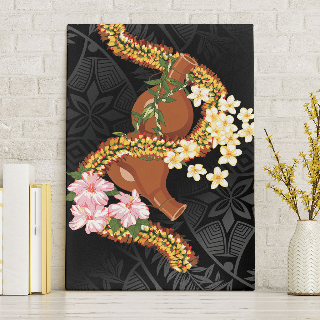 Aloha Hawaii Ipu Gourd Mix ʻĀkulikuli Lei Canvas Wall Art Obsidian Black LT7 Without Frame Obsidian Black - Polynesian Pride