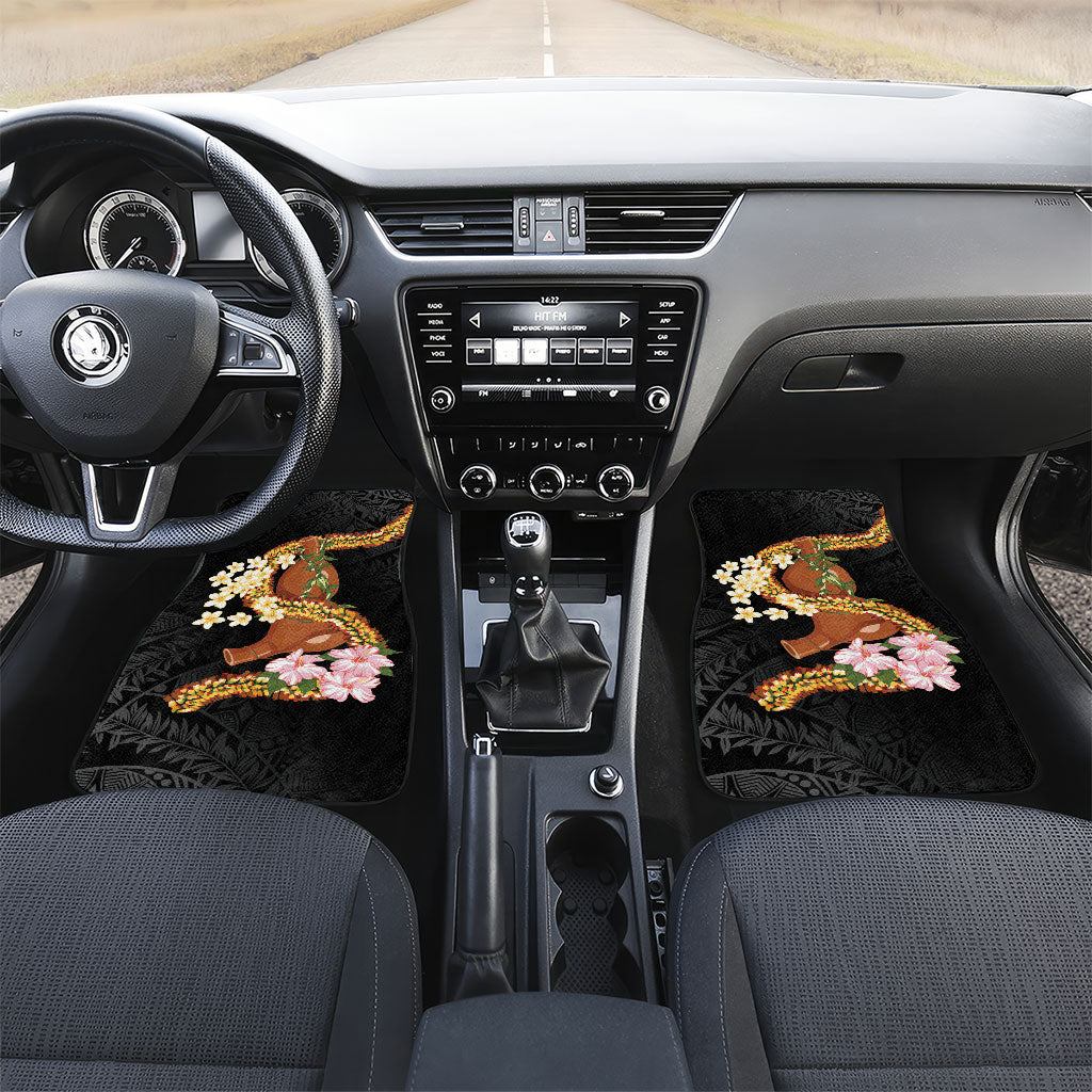 Aloha Hawaii Ipu Gourd Mix ʻĀkulikuli Lei Car Mats Obsidian Black LT7 Set 2pcs - Front Obsidian Black - Polynesian Pride