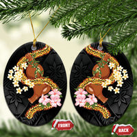 Aloha Hawaii Ipu Gourd Mix ʻĀkulikuli Lei Ceramic Ornament Obsidian Black LT7 Oval Obsidian Black - Polynesian Pride