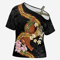 Aloha Hawaii Ipu Gourd Mix ʻĀkulikuli Lei Cross Shoulder Shirt Obsidian Black LT7 Female Obsidian Black - Polynesian Pride