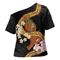 Aloha Hawaii Ipu Gourd Mix ʻĀkulikuli Lei Cross Shoulder Shirt Obsidian Black LT7 - Polynesian Pride
