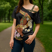 Aloha Hawaii Ipu Gourd Mix ʻĀkulikuli Lei Cross Shoulder Shirt Obsidian Black LT7 - Polynesian Pride