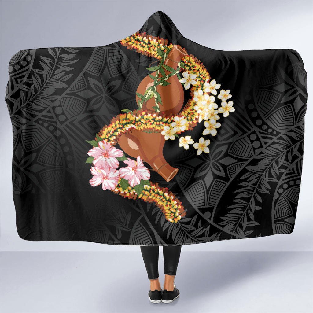 Aloha Hawaii Ipu Gourd Mix ʻĀkulikuli Lei Hooded Blanket Obsidian Black LT7 One Size Obsidian Black - Polynesian Pride