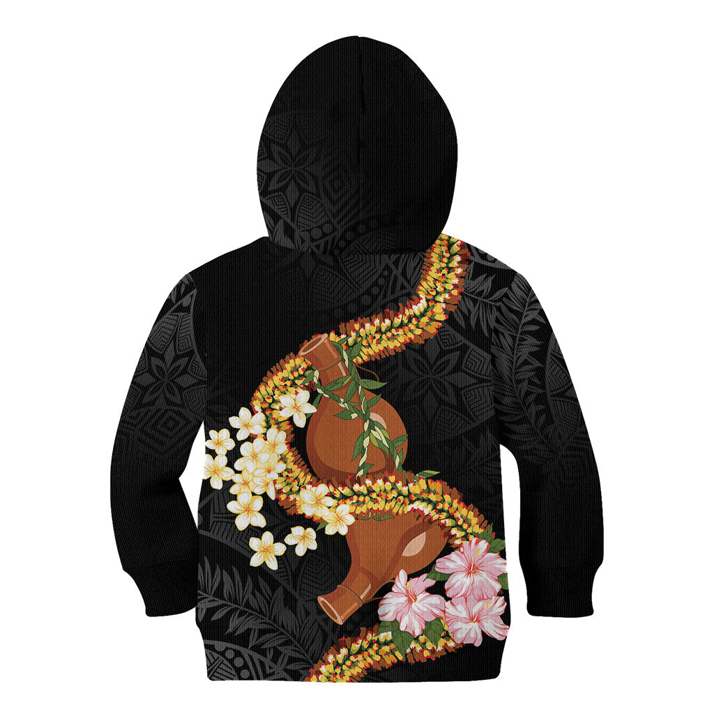 Aloha Hawaii Ipu Gourd Mix ʻĀkulikuli Lei Kid Hoodie Obsidian Black LT7 - Polynesian Pride