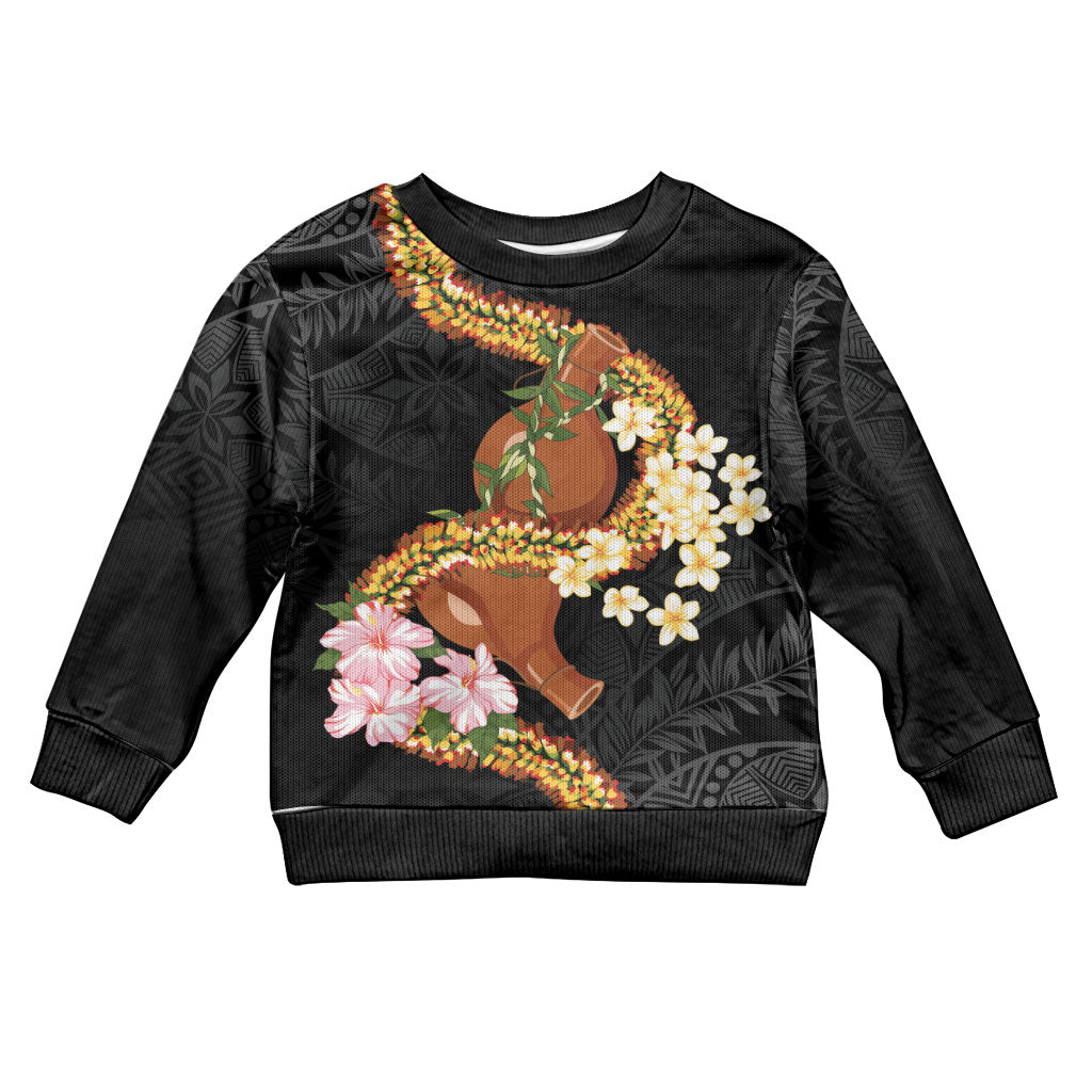 Aloha Hawaii Ipu Gourd Mix ʻĀkulikuli Lei Kid Ugly Christmas Sweater Obsidian Black LT7 Kid Obsidian Black - Polynesian Pride