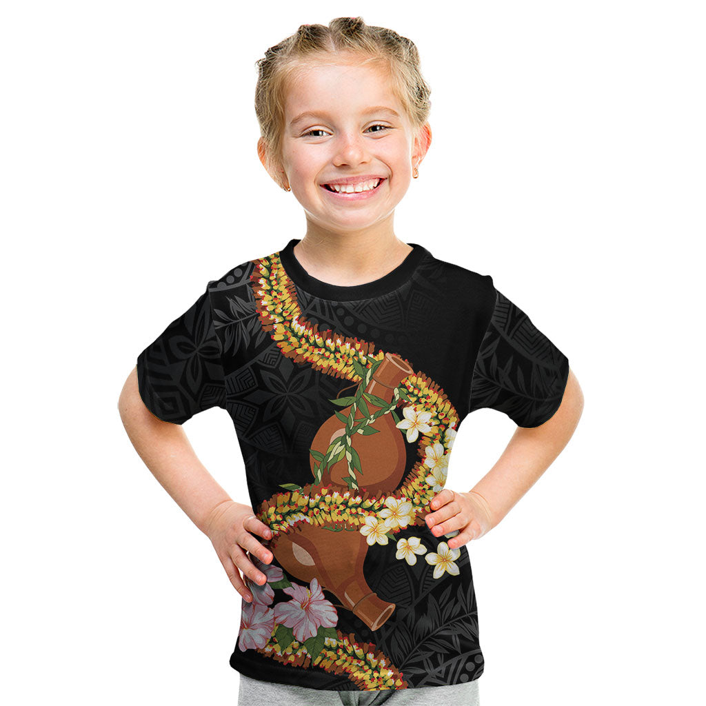 Aloha Hawaii Ipu Gourd Mix ʻĀkulikuli Lei Kid T Shirt Obsidian Black LT7 Obsidian Black - Polynesian Pride