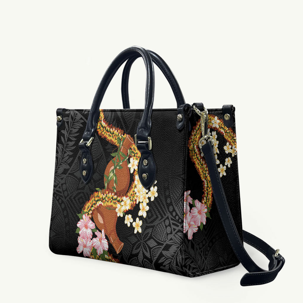 Aloha Hawaii Ipu Gourd Mix ʻĀkulikuli Lei Leather Bag Obsidian Black LT7 Obsidian Black - Polynesian Pride