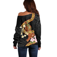Aloha Hawaii Ipu Gourd Mix ʻĀkulikuli Lei Off Shoulder Sweater Obsidian Black LT7 - Polynesian Pride