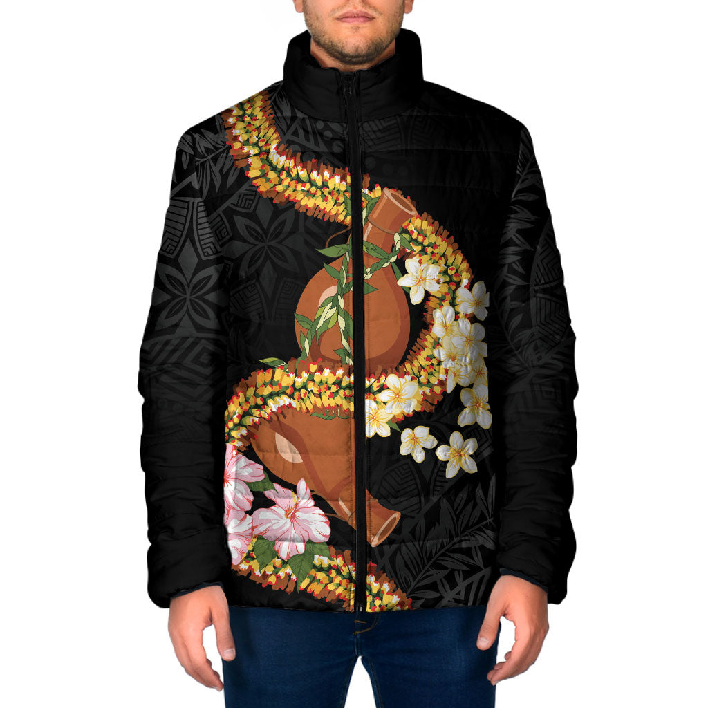 Aloha Hawaii Ipu Gourd Mix ʻĀkulikuli Lei Padded Jacket Obsidian Black LT7 Men Obsidian Black - Polynesian Pride