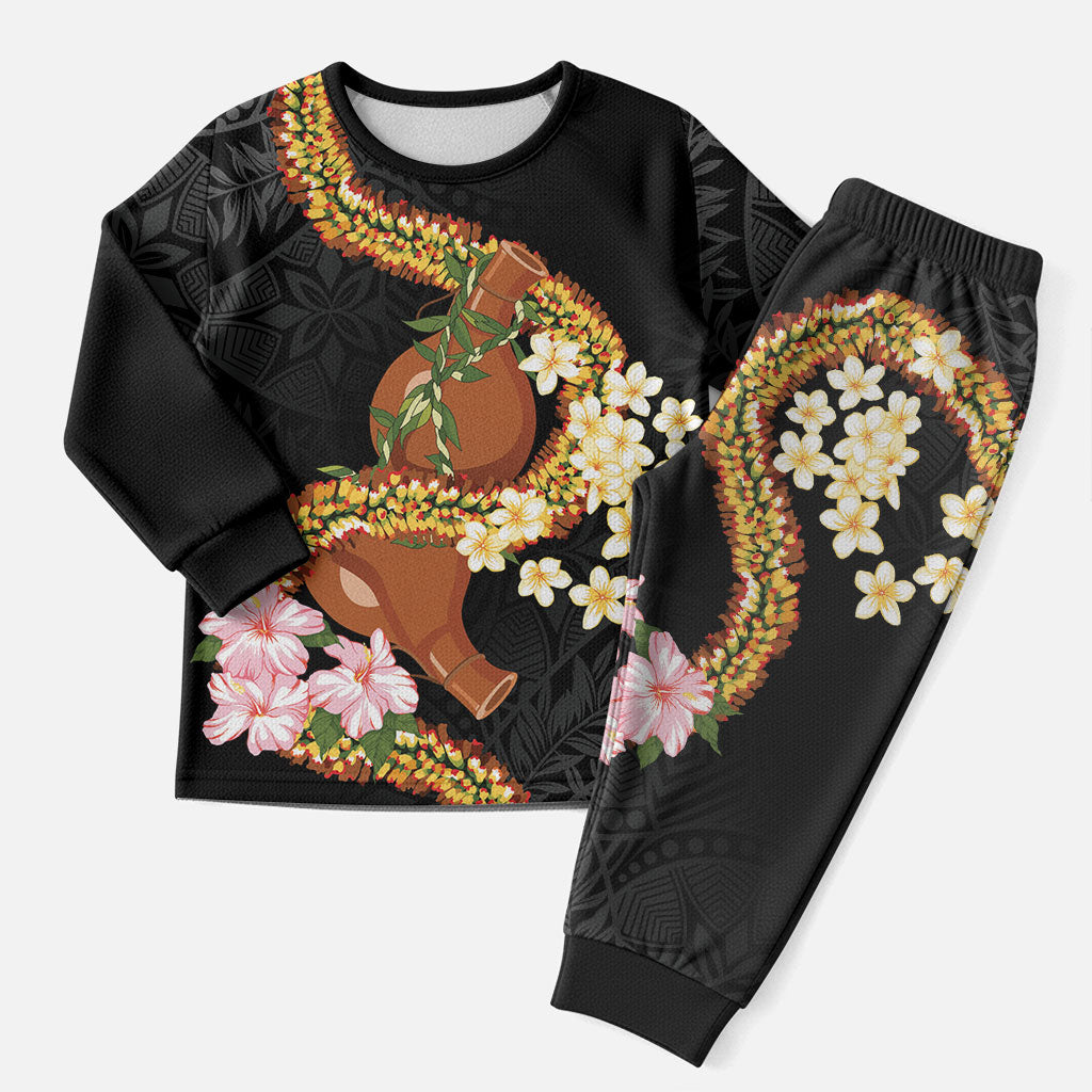 Aloha Hawaii Ipu Gourd Mix ʻĀkulikuli Lei Christmas Pajama Set Obsidian Black LT7 Men Obsidian Black - Polynesian Pride