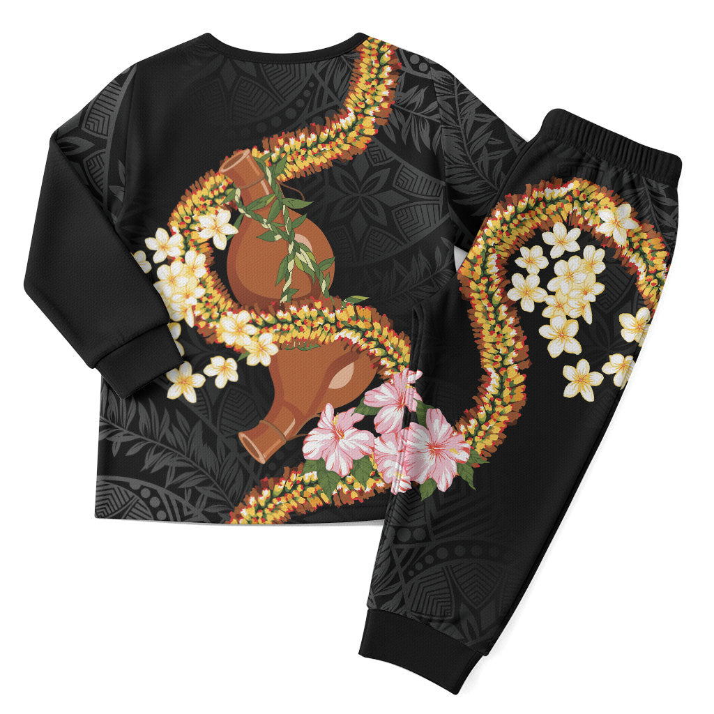 Aloha Hawaii Ipu Gourd Mix ʻĀkulikuli Lei Christmas Pajama Set Obsidian Black LT7 - Polynesian Pride