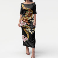 Aloha Hawaii Ipu Gourd Mix ʻĀkulikuli Lei Puletasi Obsidian Black LT7 Long Dress Obsidian Black - Polynesian Pride