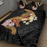 Aloha Hawaii Ipu Gourd Mix ʻĀkulikuli Lei Quilt Bed Set Obsidian Black LT7 - Polynesian Pride